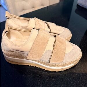 Free people Neutral Beige Suede Platform Slip-On Sneakers